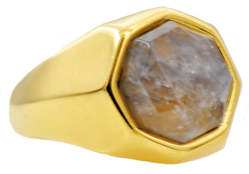 Mens Genuine Moonstone Gold Stainless Steel Ring - Blackjack Jewelry