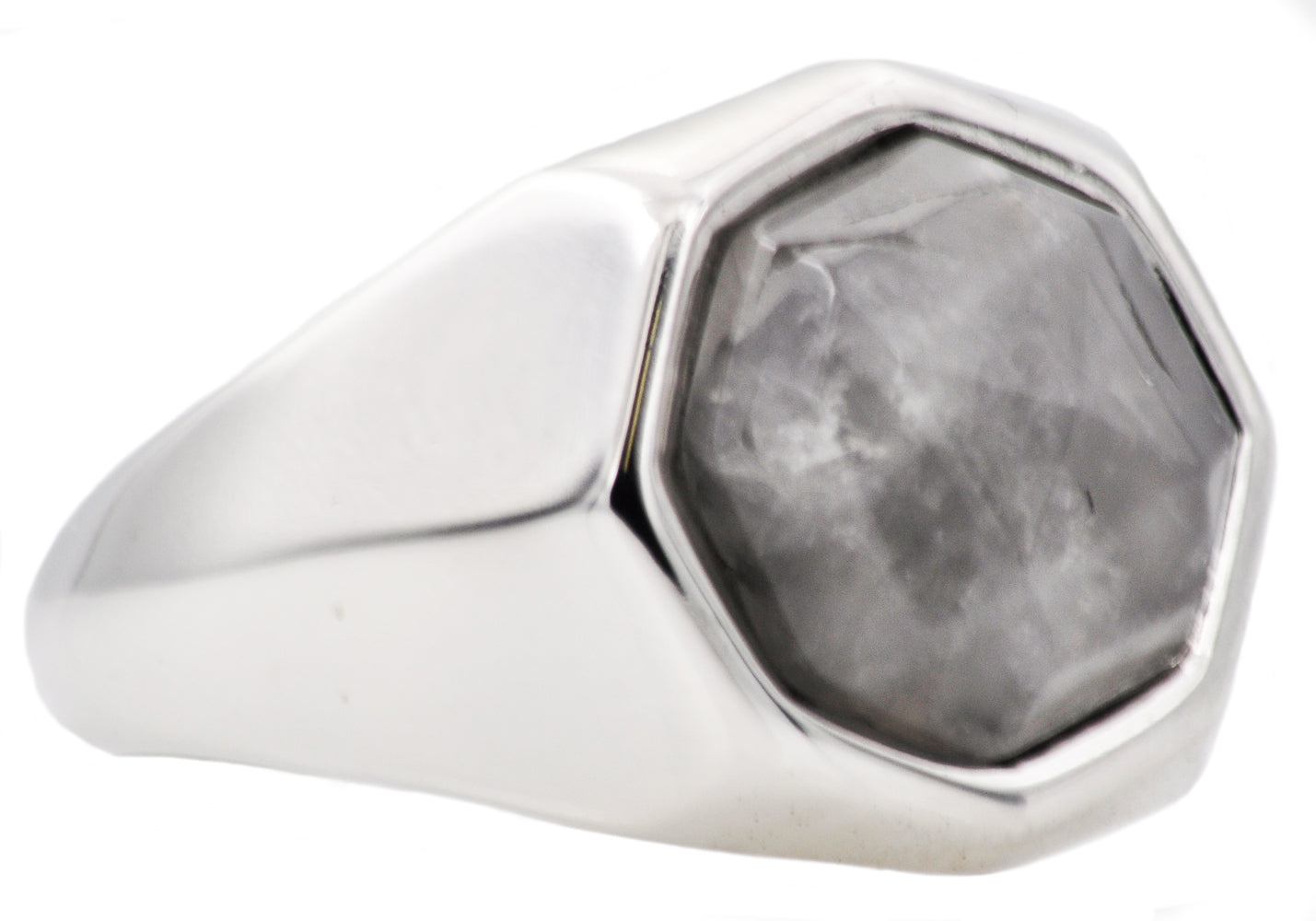 Mens Genuine Moonstone Stainless Steel Ring