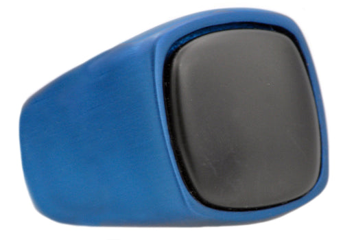 Mens Onyx And Blue Stainless Steel Ring - Blackjack Jewelry