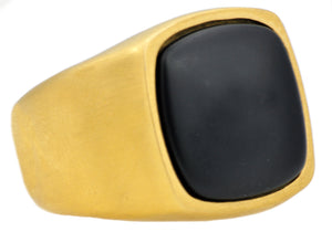 Mens Onyx And Gold Stainless Steel Ring - Blackjack Jewelry