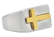 Load image into Gallery viewer, Mens Gold Stainless Steel Cross Ring - Blackjack Jewelry
