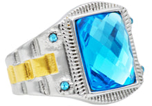 Load image into Gallery viewer, Mens Genuine Blue Swarovski Crystal And Gold Stainless Steel Ring With Blue Cubic Zirconia - Blackjack Jewelry
