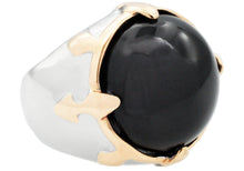 Load image into Gallery viewer, Mens Genuine Onyx And Rose Stainless Steel Ring - Blackjack Jewelry
