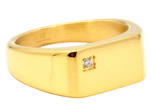 Load image into Gallery viewer, Mens Gold Plated Stainless Steel Signet Ring With Cubic Zirconia - Blackjack Jewelry
