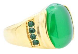 Mens Genuine Green Agate And Gold Stainless Steel Ring With Green Cubic Zirconia - Blackjack Jewelry