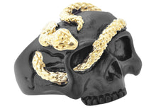 Load image into Gallery viewer, Mens Black And Gold Stainless Steel Skull And Snake Ring - Blackjack Jewelry
