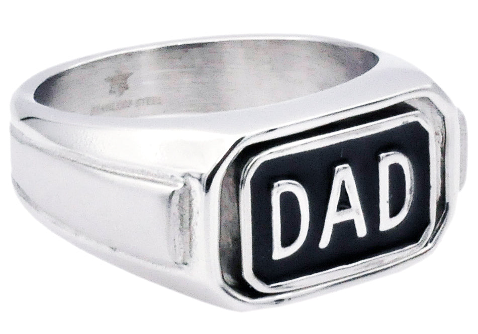 Mens Black Plated Stainless Steel Reversible Dad Ring - Blackjack Jewelry