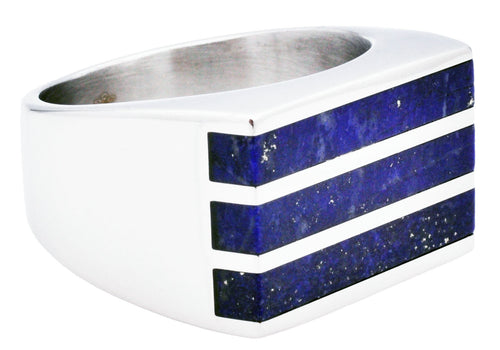 Mens Genuine Lapis Lazuli Stainless Steel Ring - Blackjack Jewelry