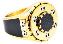 Load image into Gallery viewer, Mens Gold Plated Stainless Steel Ring With Carbon Fiber - Blackjack Jewelry
