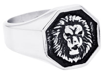 Load image into Gallery viewer, Mens Two-Toned Black Stainless Steel Lion Ring - Blackjack Jewelry
