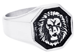 Mens Two-Toned Black Stainless Steel Lion Ring - Blackjack Jewelry
