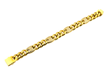 Load image into Gallery viewer, Mens 10mm Gold Plated Stainless Steel Mariner Curb Chain Bracelet With Cubic Zirconia - Blackjack Jewelry
