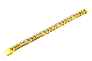 Mens 10mm Gold Plated Stainless Steel Mariner Curb Chain Bracelet With Cubic Zirconia - Blackjack Jewelry