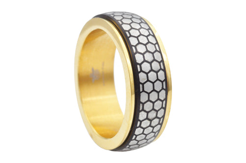 Mens Black And Gold Stainless Steel Spinner Band - Blackjack Jewelry