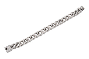 Mens Stainless Steel Curb Link Chain Bracelet With Cubic Zirconia - Blackjack Jewelry