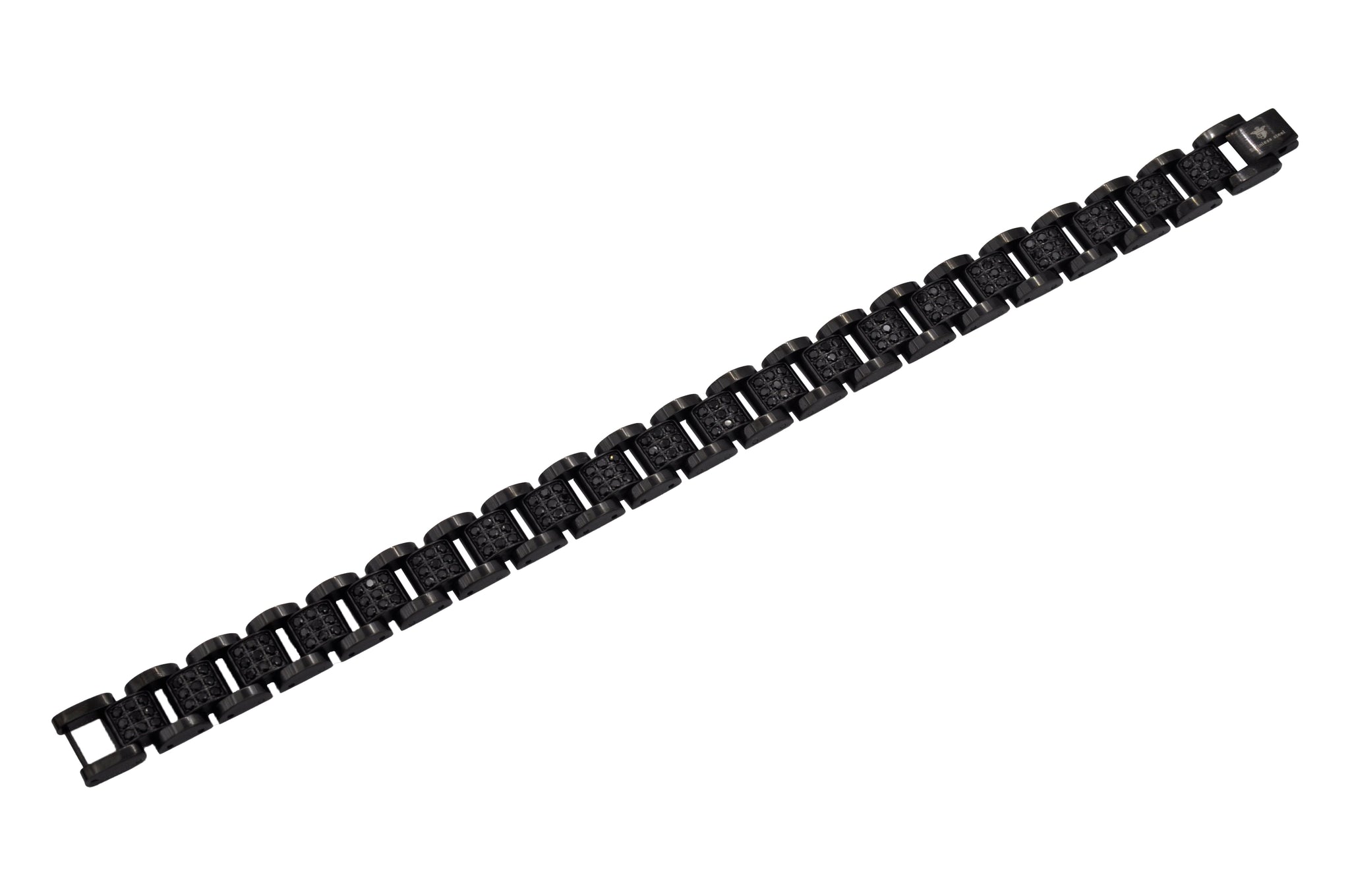 Men's Cubic Zirconia Cluster Link Bracelet in Black Ion-Plated Stainless  Steel