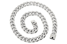 Load image into Gallery viewer, Mens Stainless Steel Curb Link Chain Necklace With Cubic Zirconia - Blackjack Jewelry
