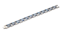 Load image into Gallery viewer, Mens Textured Stainless Steel Bracelet With Blue Plated Lines - Blackjack Jewelry
