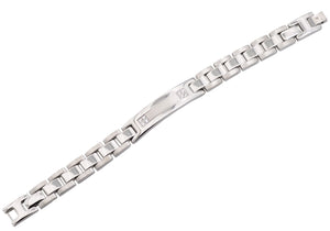 Mens Stainless Steel ID-Engravable Bracelet With Cubic Zirconia - Blackjack Jewelry