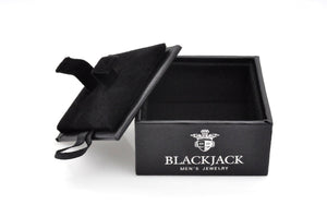 Mens Stainless Steel And White Carbon Fiber Bracelet And Cufflink Set - Blackjack Jewelry